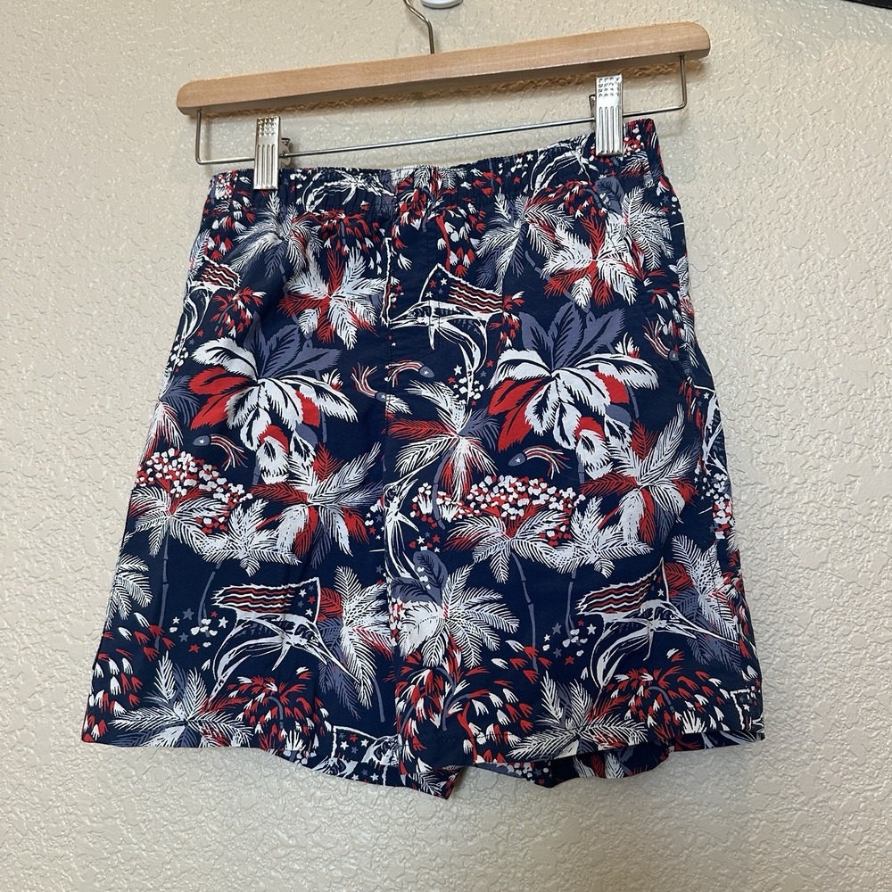 Columbia PFG Swim Shorts Boys Medium 10/12‎ Red White Blue Swordfish Palm Trees